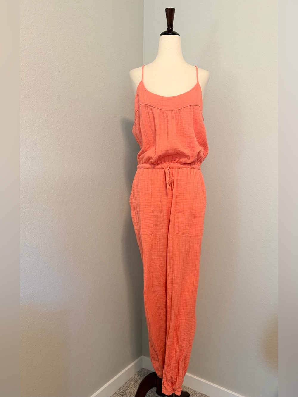 Evereve Gemma Cotton Gauze Jumpsuit Coral Pink Size Medium - Picture 2 of 9